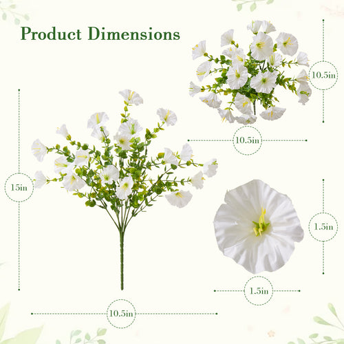Artificial Flowers for Outdoors, 12 Bundles Fake Plants for Outside Decoration, UV Resistant No Fade, Realistic High End Silk Plastic Morning Glory for Planter Porch Patio Yard