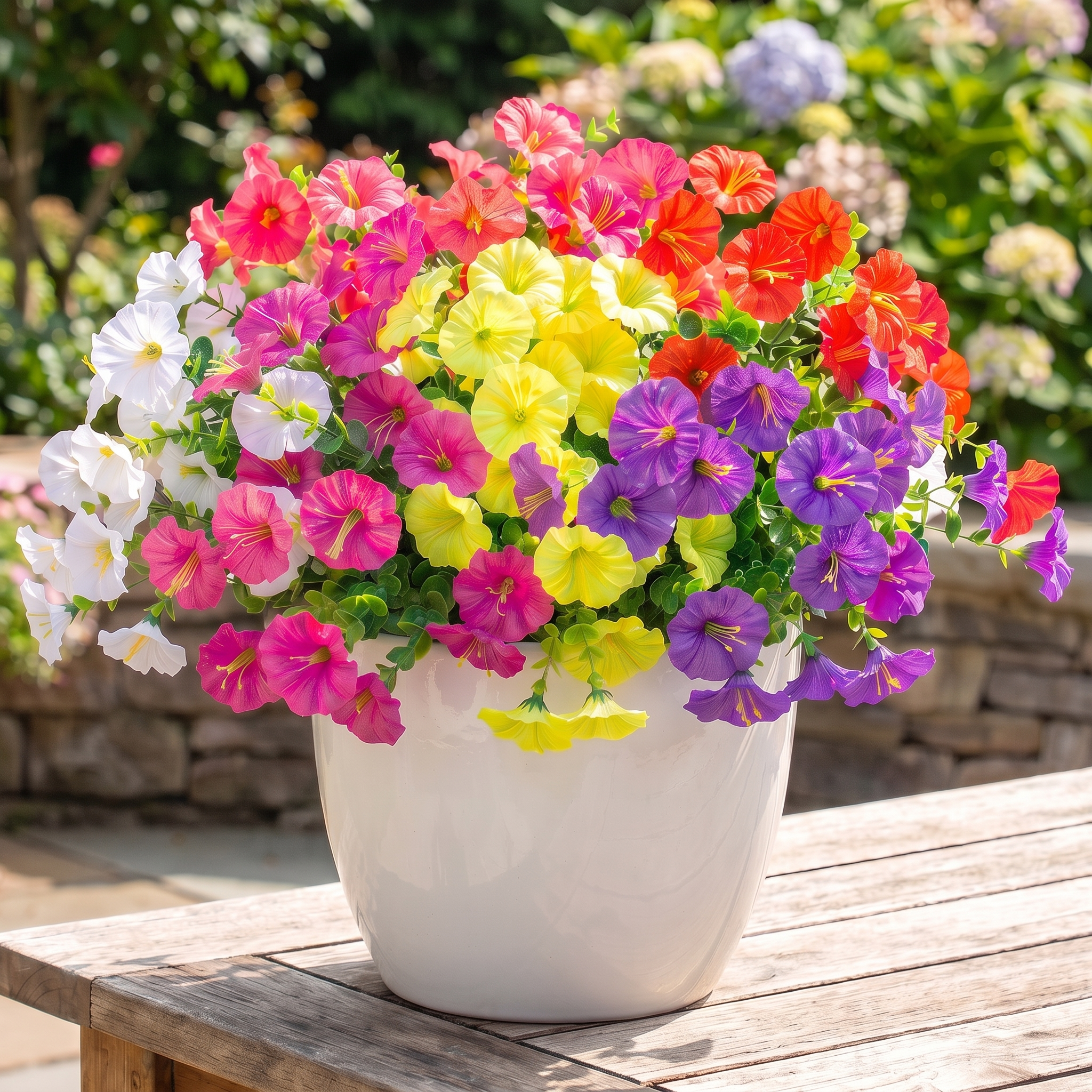 Artificial Flowers for Outdoors, 12 Bundles Fake Plants for Outside Decoration, UV Resistant No Fade, Realistic High End Silk Plastic Morning Glory for Planter Porch Patio Yard